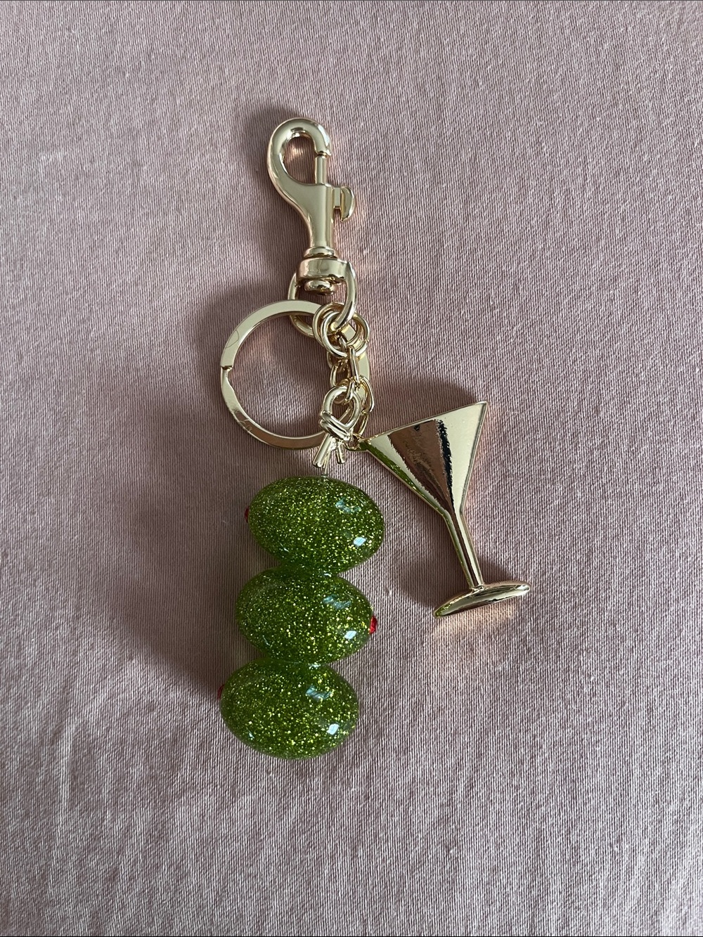 Martini Glass and Olive Gold Purse Charm or Keychain
